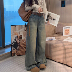 批发复古拼接设计感阔腿牛仔裤女2025冬季新款<b class='q'>时尚</b>减龄气质洋气裤子