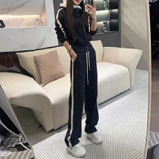 批发连帽拉链撞色潮流套装2025冬季宽松保暖同色系上衣<b class='q'>裤</b>子日常两件套