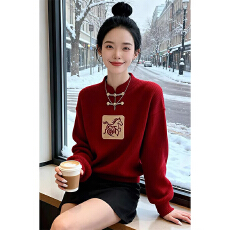 批发新中式国风立领盘扣长袖针织衫女秋冬季新款气质复古拼色显白<b class='q'>上衣</b>