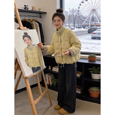 批发韩系奶呼呼纯色<b class='q'>针织</b>拼接棉服<b class='q'>外套</b>女2025冬季新款高级感保暖棉衣