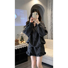 批发长袖针织V领上衣+时尚半身裙<b class='q'>套装</b>女2026冬季复古色调日常显瘦<b class='q'>套装</b>