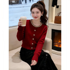 批发轻奢风别致独特漂亮长袖针织开衫女2025冬季<b class='q'>短款</b>舒适百搭气质上衣