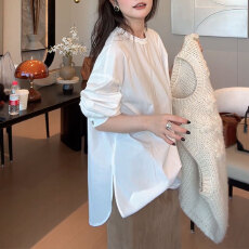 批发秀水清依优雅随性气质轻奢极简百搭纯色衬衫长袖休闲<b class='q'>打底衫</b>