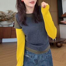 批发复古港风拼色设计感长袖针织衫女2026冬季新款氛围感甜美显瘦衣服