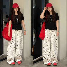 批发流行穿搭一整套女2026早春新款气质韩版短袖上衣波点阔腿裤两件套