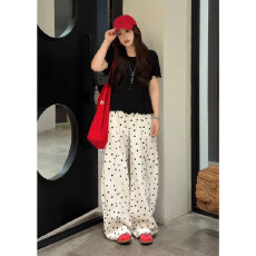 批发流行穿搭一整套女2026早春新款气质韩版短袖上衣波点阔腿裤两件套