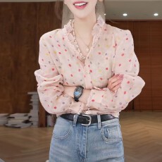 批发宝藏波点2026早春高级感波点<b class='q'>衬衫</b>时髦洋气减龄高级感薄款<b class='q'>衬衣</b>