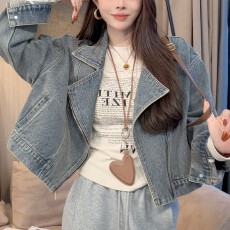 批发2026新款春款美式复古宽松立领牛仔短外套女士气质<b class='q'>百搭</b>上衣