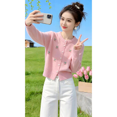 批发甜美风百搭针织衫长袖毛衣<b class='q'>女</b>2上衣026春季新款小众洋气通勤<b class='q'>开衫</b>