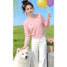 批发甜美风百搭针织衫长袖毛衣<b class='q'>女</b>2上衣026春季新款小众洋气通勤<b class='q'>开衫</b>