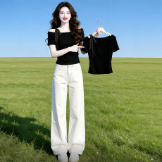 批发独特漂亮黑色短袖T恤女2026夏季新款法式设计感小众时尚气质上衣