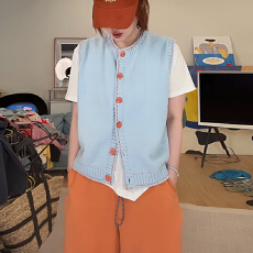 批发韩系撞色圆领针织马甲女2026春<b class='q'>秋</b>新款小个子软糯显瘦无袖背心上衣