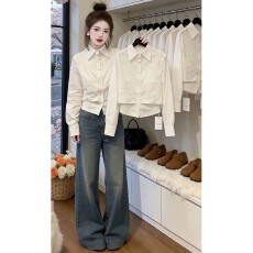 批发法式简约白色长袖衬衫女2026春季大码<b class='q'>胖</b><b class='q'>MM</b><b class='q'>显瘦</b>设计感打底小众衬衣