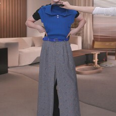 批发高级感2026春夏季时尚<b class='q'>套装</b>蓝色上衣高腰气质通勤西裤时尚<b class='q'>套装</b>