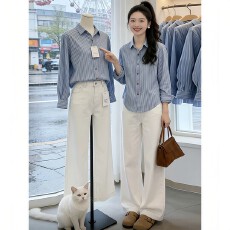 批发晴风衬蓝条纹<b class='q'>衬衫</b>女2026春秋季新款休闲长袖内搭高级感上衣