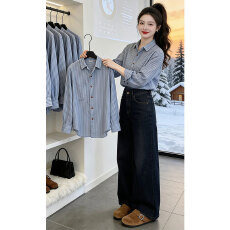 批发晴风衬蓝条纹<b class='q'>衬衫</b>女2026春秋季新款休闲长袖内搭高级感上衣