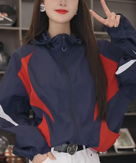 기하학 패치워크 2026 이른 봄 후드 지퍼 패치워크 섹션 자외선 차단 외투 다용도 주머니 캐주얼 워크웨어 팬츠