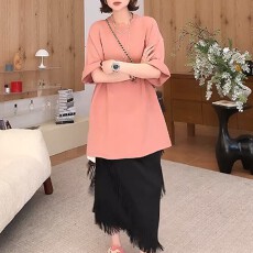 批发2026时尚鱼骨走线云朵T恤上衣流苏装饰高腰复古港风半身裙两件套