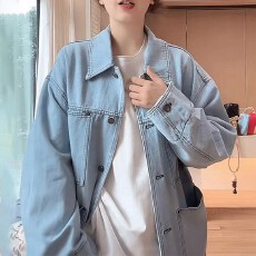 批发2026春夏高级感优雅时髦时尚百搭韩系复古大版洋气口袋<b class='q'>牛仔</b><b class='q'>衬衫</b><b class='q'>女</b>