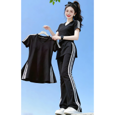 批发简约休闲<b class='q'>运动</b>套装女夏2026年<b class='q'>新款</b>薄款修身气质上衣时髦裤子两件套