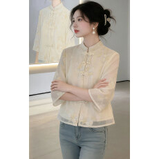 批发新中式国风<b class='q'>立领</b>盘扣刺绣衬衫女士2026夏季新款高级感短款小衫上衣