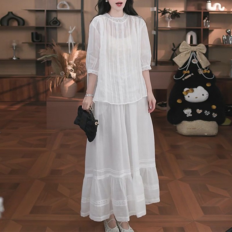 2026 패션 세트 여름 새로운 고급 센스 패션 한 부서 신선함 바람 맨위 반신 치마 세트