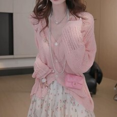 批发简约软糯针织开衫女2026<b class='q'>春</b>夏新款修身显瘦百搭设计感潮流长袖上衣