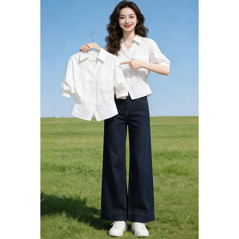 우아함 세련된 품격 허리 수축 고급 센스 셔츠 여성 2026 여름 새로운 5 점 소매 셔츠