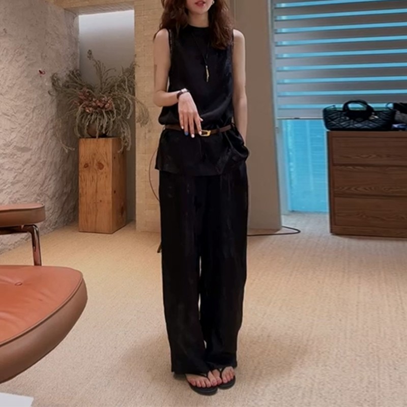 2026 여름 새로운 패션 세트 여름 새로운 우아함 세련된 벨트 베스트 치마바지 세트