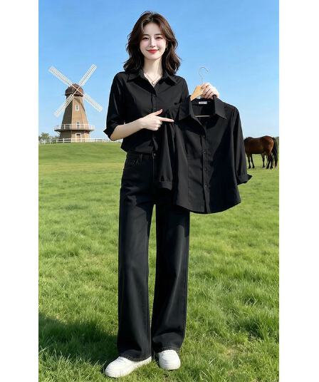 2026 여름 새로운 슬림해 보이는 세련된 빛 직업 바람 출퇴근 폴로 칼라 여성 셔츠 품격 중간 소매 셔츠