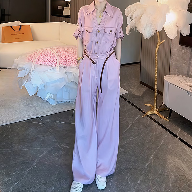 2026 여름 새로운 품질 레트로 셔츠 넓은 다리 패션 세트 고급 센스 셔츠 바지 투피스 세트
