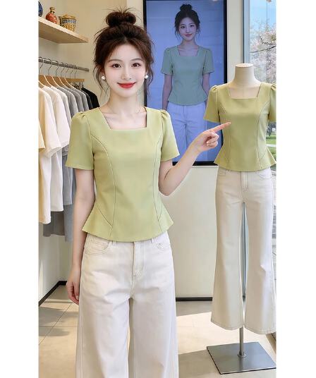 지방 mm 트렌드 여성 의류 패션 연령 감소 단색 Chic 반팔 티셔츠 여성 2026 여름 새로운 미니멀리즘 바람 맨위