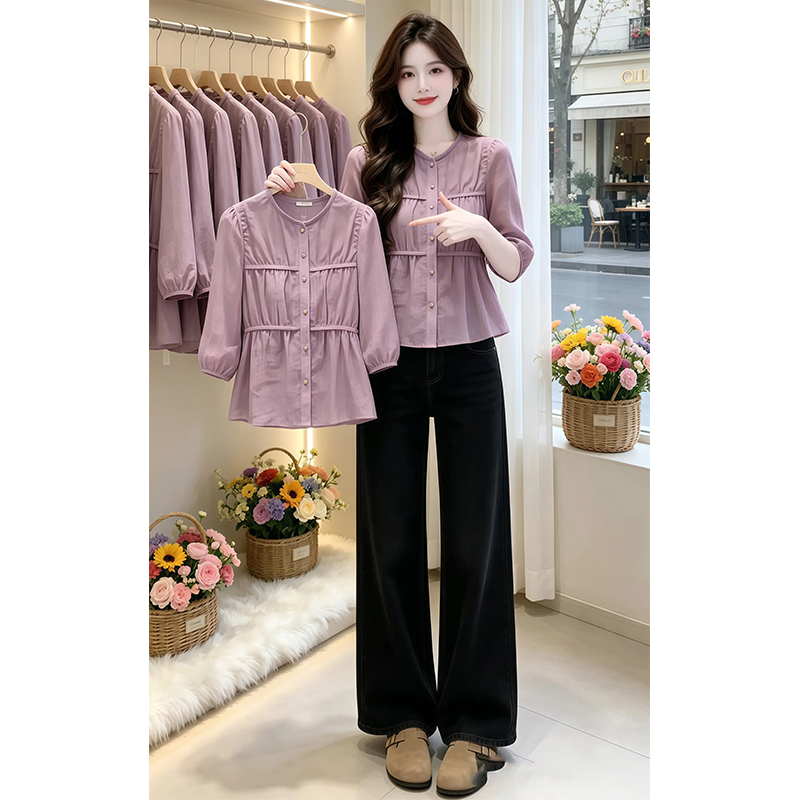 프랑스식 품격 핀치 Pleat 디자인 센스 반팔 여성 셔츠 2026 여름 새로운 트렌드 달콤함 슬림해 보이는 외국 가스 맨위