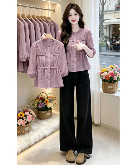 프랑스식 품격 핀치 Pleat 디자인 센스 반팔 여성 셔츠 2026 여름 새로운 트렌드 달콤함 슬림해 보이는 외국 가스 맨위