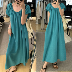 批发香朵儿慵懒百搭时尚休闲2026夏季新款女装透气纯色中长款<b class='q'>连衣裙</b>潮