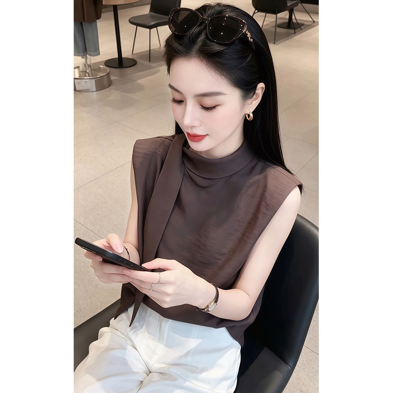 패션 디자인 센스 리본 디자인 여성 셔츠 2026 여름 새로운 연령 감소 다용도 느긋한 센스 트렌드 셔츠