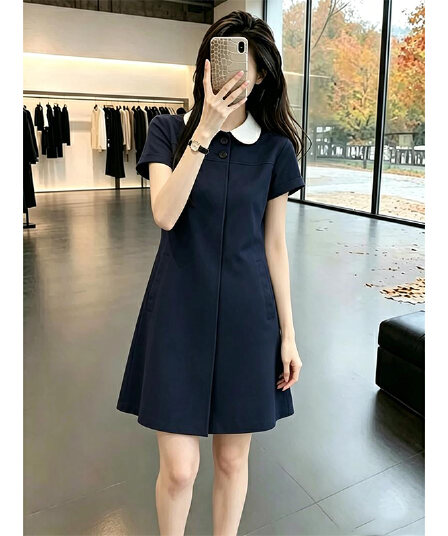 프랑스식 작은 키 품격 연령 감소 슬림해 보이는 여성 드레스 귀여운 베이비 칼라 부드러운 바람 출퇴근 다용도 짧은 치마