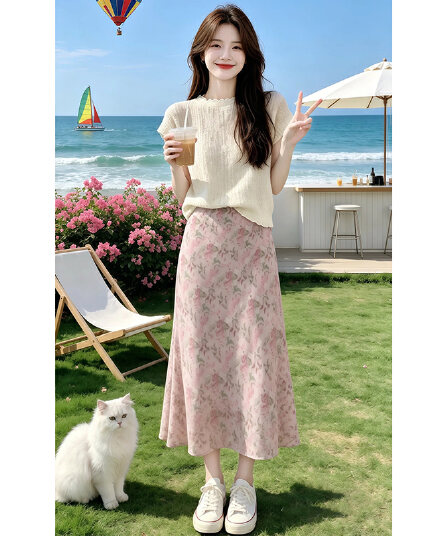 문예 바람 프랑스식 레트로 맨위 반신 치마 세트 여성 2026 새로운 슬림해 보이는 다용도 일상 품격 투피스 세트