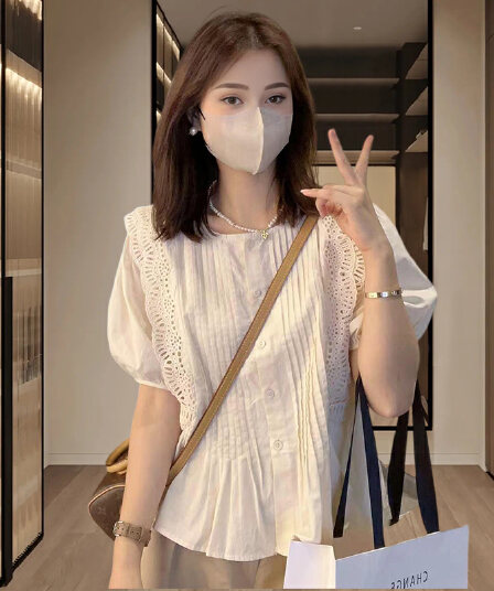 거품 소매 반팔 셔츠 여자 외출용 2026 여름 새로운 프랑스식 외국 가스 세련된 맨위 품격 셔츠 여성
