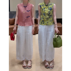 批发夏季时尚套装复古<b class='q'>碎花</b>无袖宽松时尚上衣+宽松百搭休闲<b class='q'>裤</b>