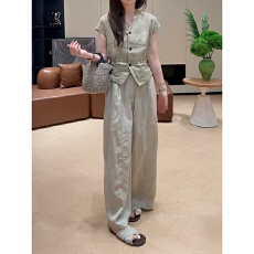 批发兹伊翰温柔轻熟风套装<b class='q'>女</b>2026夏<b class='q'>新款</b>收腰无袖上衣高腰阔腿裤<b class='q'>两件</b>套