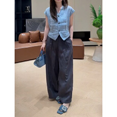 批发兹伊翰温柔轻熟风套装<b class='q'>女</b>2026夏<b class='q'>新款</b>收腰无袖上衣高腰阔腿裤<b class='q'>两件</b>套
