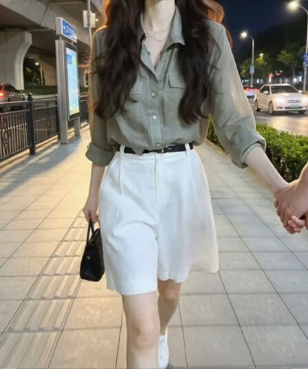 하이웨이스트 플리츠 5 점 와이드 레그 팬츠 경기 폴로 칼라 더블 가방 긴팔 오픈 가디건 일상 세트 완료 착용 가져 가라. 2026 여름 새로운