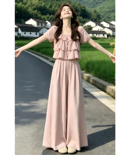 향기로운 듀오 숲의 방 저녁 바람 2026 여름 새로운 느긋한 바람 달콤함 셔츠 품격 다용도 캐주얼 바지 세트