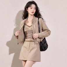 批发SHALLDOER【波斯午后】秋季立领抽褶长袖外套上衣+<b class='q'>高腰</b>半身A字裙