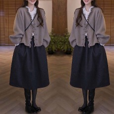 批发香朵儿2026秋冬新款高级感花边外套半身中长<b class='q'>短</b>裙套装女