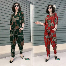 批发贵夫人妈妈哈伦棉麻套装冰丝麻两件套大码中老年<b class='q'>夏装</b>时尚洋气流行