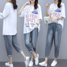 批发牛仔<b class='q'>裤</b>女2026年新款夏季女上衣<b class='q'>大码</b>女<b class='q'>装</b>胖妹妹显瘦套<b class='q'>装</b>洋气两件套
