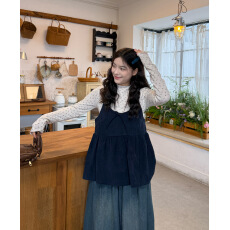 批发<b class='q'>碎花</b>打底长袖T恤+蝴蝶结吊带+牛仔裤