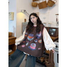 批发日系复古小蛋糕针织马甲+宽松刺绣长袖<b class='q'>衬衫</b>